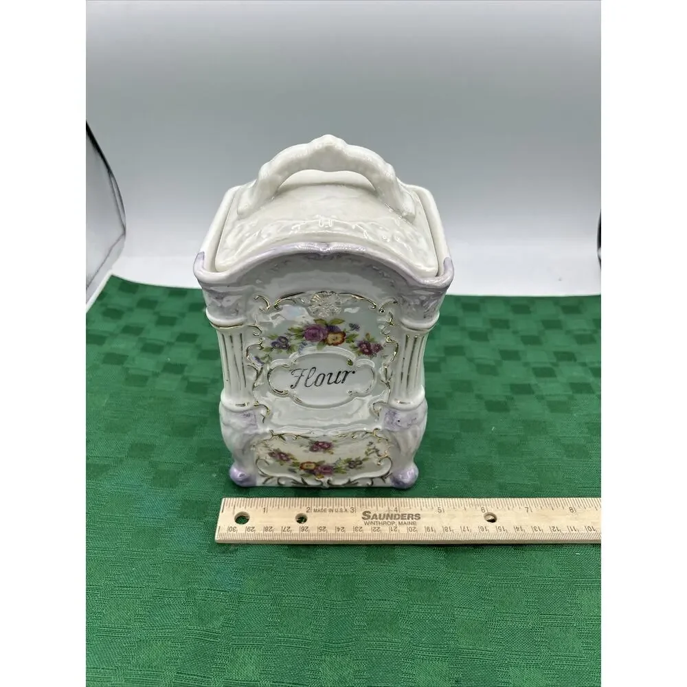 Vintage Hand-Painted Japan No 2748 Glass Luster Ware “Flour” Jar Victorian